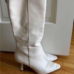 Sam Edelman White Knee-High Leather Heeled Boots